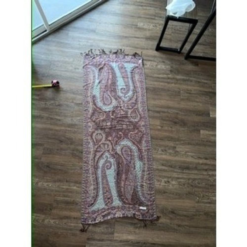 Paras 100% Cashmere Paisley Shawl Wrap Burgundy Blue Fringe Scarf Large - Picture 4 of 6